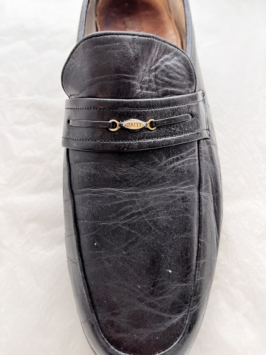 Vintage Bally Switzerland Loafers Shoes Men's 9.5 D Black Center