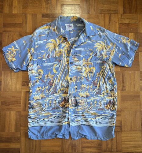 Duke Kahanamoku Vintage Rayon Aloha Shirt Hawaiian 40s 50s Hawaii Hula Surf - Picture 1 of 14