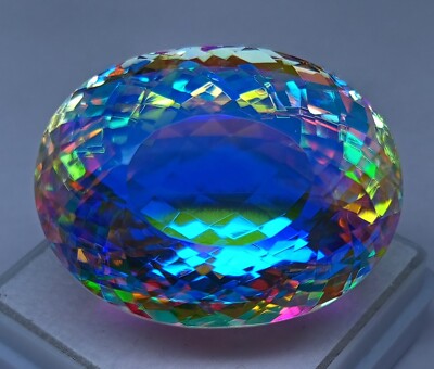 Natural Mystic Topaz Color Oval Cut Certified 69.40 Ct Rainbow Loose Gemstone