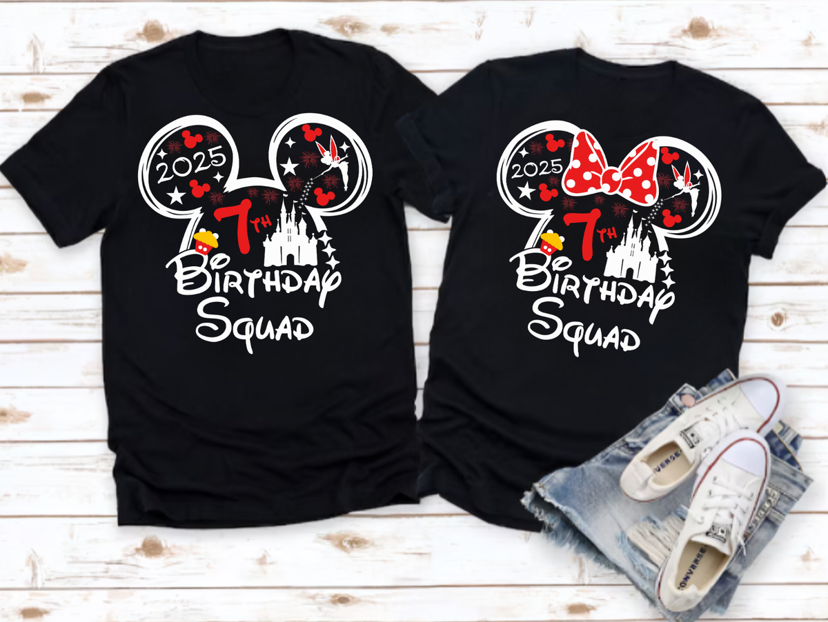 Personalised Disney Birthday Squad 2025 T-Shirt Mickey Minnie