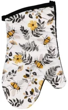 Printed Kitchen Jumbo Kitchen Oven Mitt (7" x 13") BEES & LEAVES, black back, GR