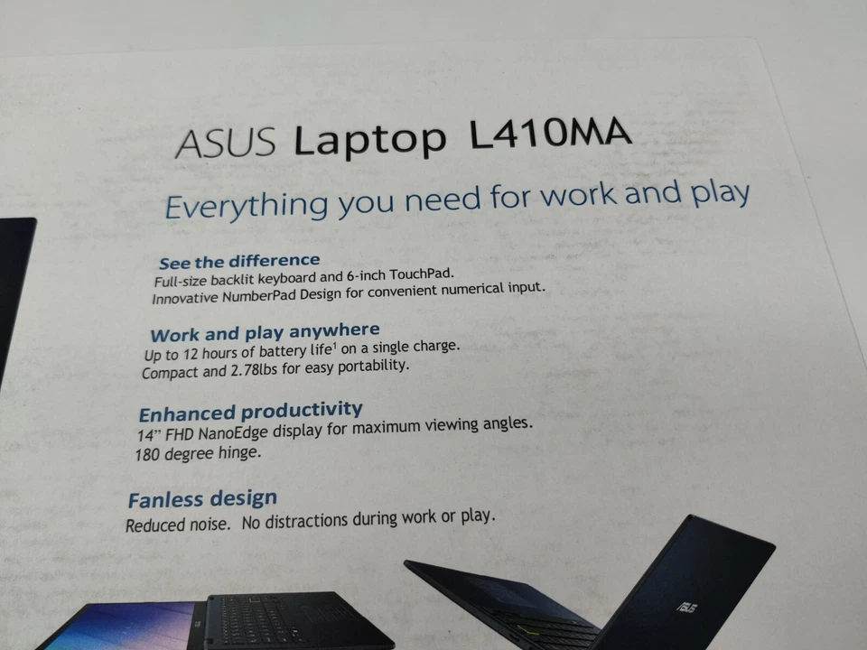 Asus 14" FHD L410MA N3350 4GB RAM Windows 10 Office 365 1 Year 64GB Black Laptop - Image 3 of 4