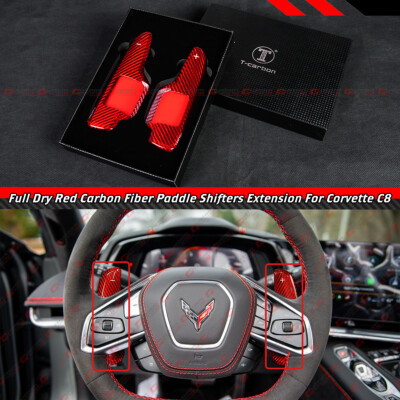 For 2020-2024 Corvette C8 Red Carbon Fiber Steering Wheel Paddle