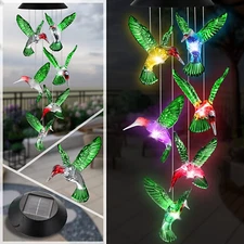 Solar Automatic Color-Changing LED Hummingbird Wind Chime Lights Garden Decor US