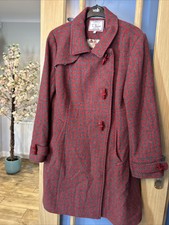 Ness Red And Grey Houndstooth Toggle Wool Coat Uk Size 16  Designed In Scotland