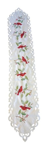 Cardinal Embroidered Table Runner Cardinal & Holly Christmas 69"x13 1/4"