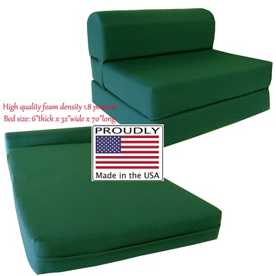 Twin Flip Chair Folding Foam Beds, Portable Sofa Bed, Couch 6x32x70, Hunter