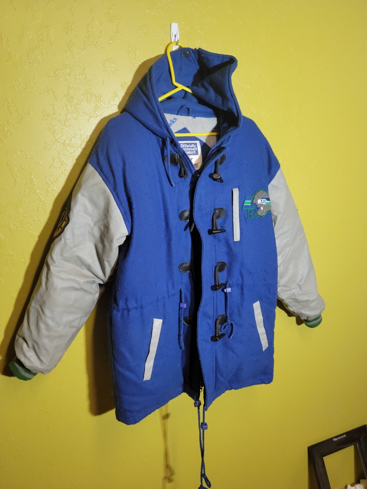 Seattle Seahawks NFL Triple FAT Goose Down Jacket Leather Sleeves 1980s Rare! image 3