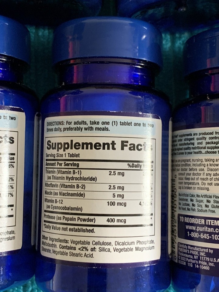 Puritan's Pride Vitamin w/ Vitamin B1, B2 + B12. (90 TABS) EXP 5/26 eBay