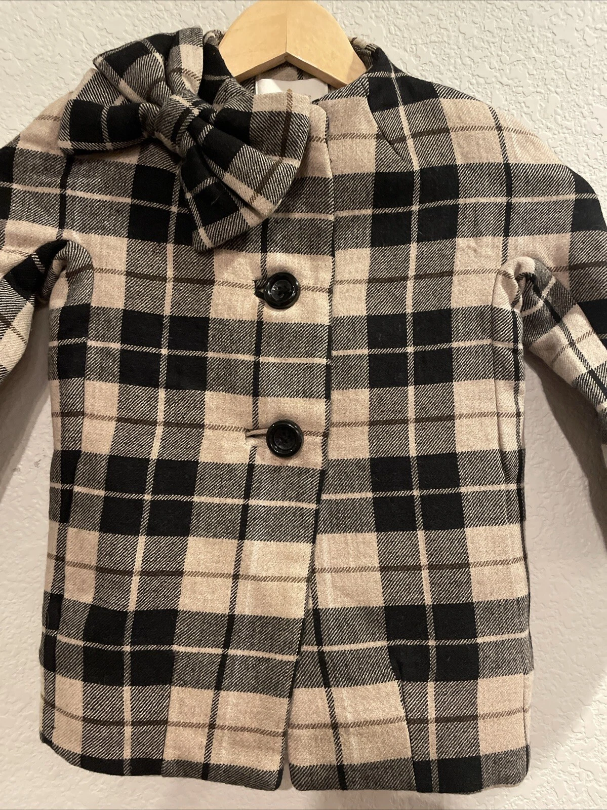 Cappotto vestito Kate Spade bambina 2 anni marrone nero a quadri lana Dorothy scollo fiocco