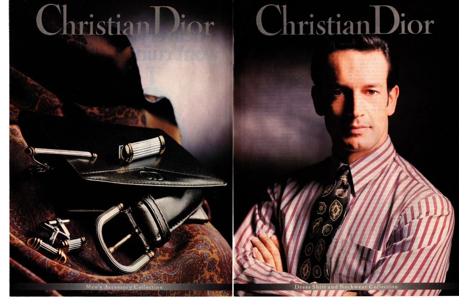 1992 CHRISTIAN DIOR PRINT ADS (2) CAMICIA ABITO A RIGHE ACCESSORI UOMO ANNUNCI