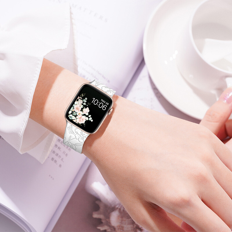 Wrist Bands Engraved Apple Watch Bands Floral Engraved Strap For