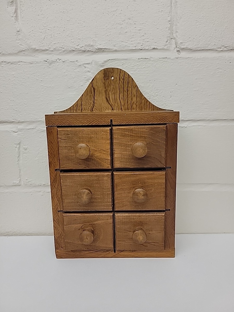 Vintage Hanging Wood Spice Apothecary Cabinet Box Drawer