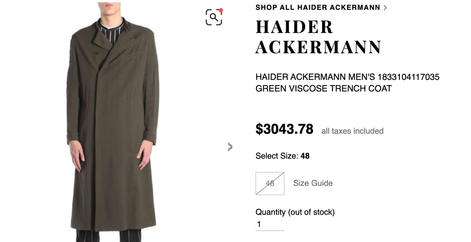 *NWT* HAIDER ACKERMANN AZURITE SILK JERSEY LONG COAT $3,000 (GREEN/KHAKI 48) - product detail image 2