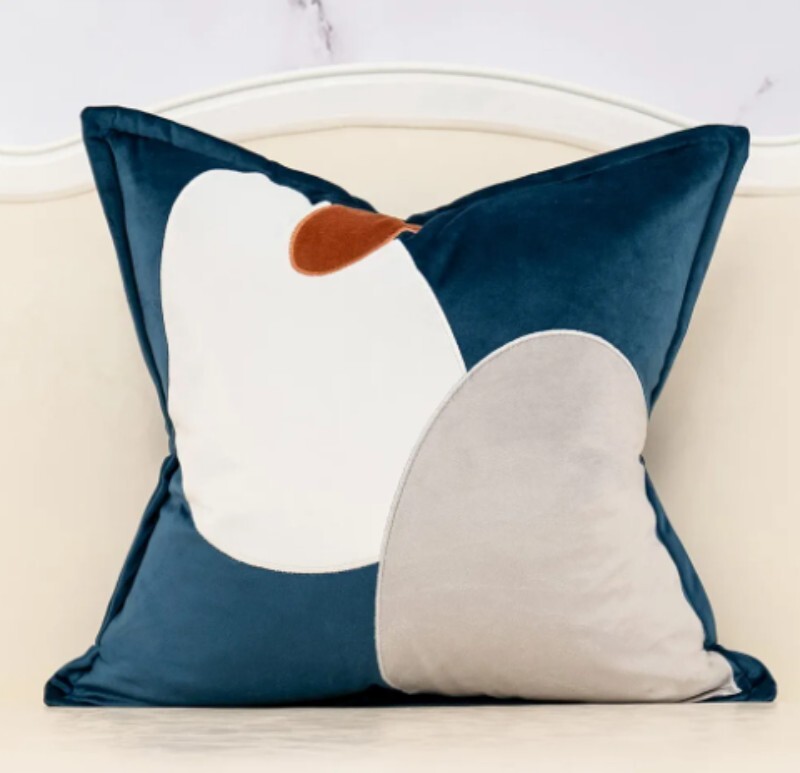 Yangest Blue Decorative Velvet Throw Pillow Cover with Texture Patchwork 19"X19"