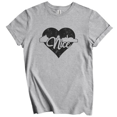 Retro Nice France Skyline Heart Distressed T-Shirt