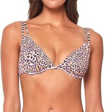 Sanctuary Women's Animal Print Underwire Bikini Top Lotus/Stripe NWT