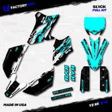 White & Cyan Slick Racing Graphics kit fits 15-21 Yamaha Yz85 YZ 85 # Decal