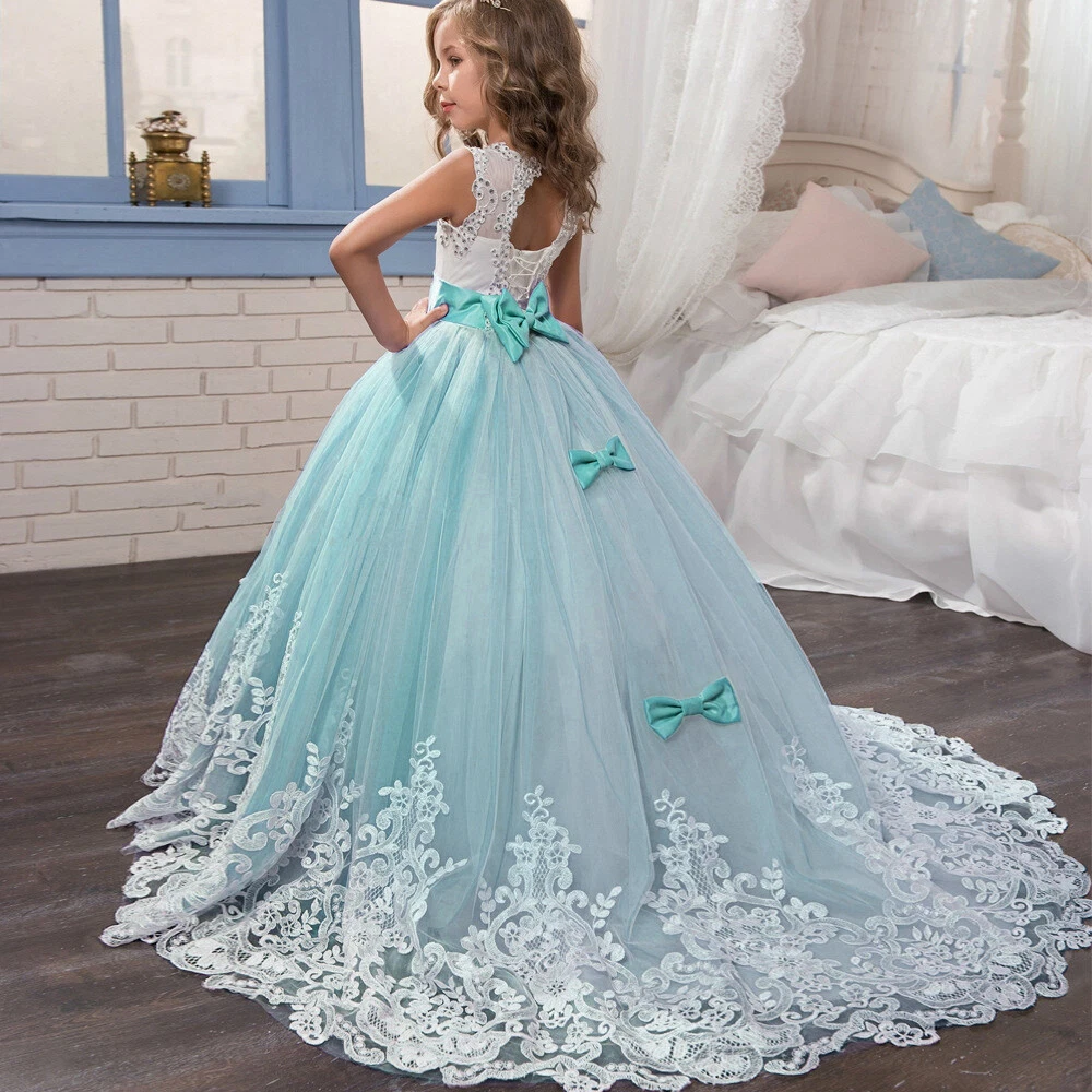 Cute Flower Girl Dresses for Wedding Big Bow Appliques Long Little Pageant Gowns  Girls White Tulle First Communion Gowns