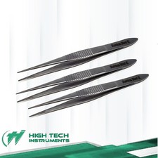 3x Kitchen Food Tweezers Stainless Steel Cooking Tongs 4.5" Fine Serrated Tips