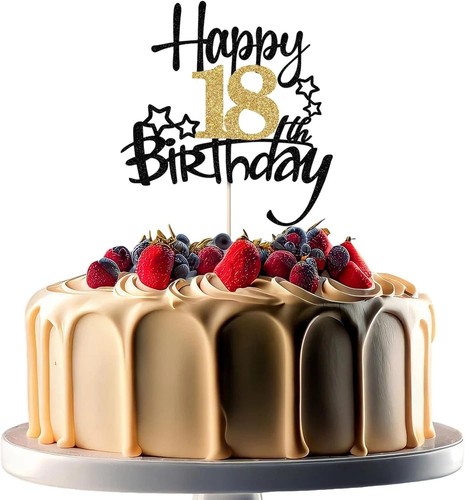 18Th Birthday Cake Toppers, Black and Gold Glitter Cake Decorations, Happy 18Th - Picture 16 of 18