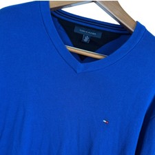 Tommy Hilfiger Men's V Neck Sweater Long Sleeve Blue Cotton Casual XL