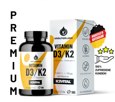 KRÄUTERLAND Vitamin D3+K2 Tabletten 180 Stück All Trans MK7 K2VITAL von Kappa