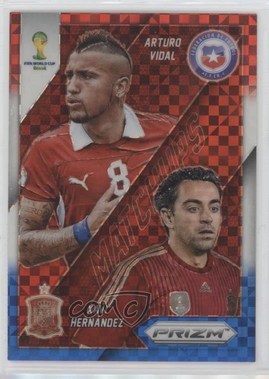 2014 Prizm World Cup Red White & Blue Power Plaid Xavi Hernandez vs Arturo Vidal