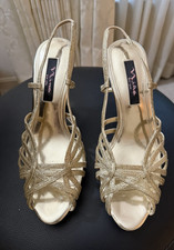 Nina Gold Strappy Slingback Ankle Strap Open Toe Buckle Synthetic Heel 9