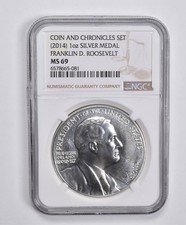 (2014) Silver Medal Franklin D. Roosevelt 1 Oz Coin & Chronicles MS69 NGC *6948