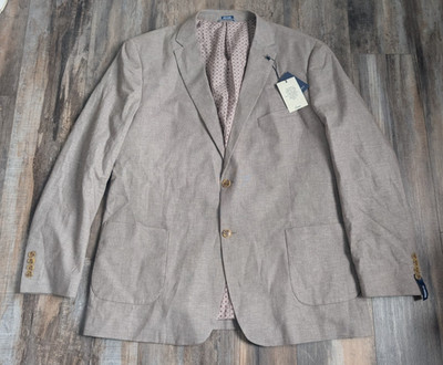NWT NEW Crown & Ivy  Tan Linen Sport Coat Style BL6494J Men's 48L Long