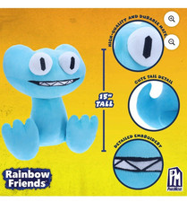 Rainbow Friends Giant Plush Cyan Detailed Embroidery Durable Material 15" Tall
