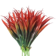 8Pcs Fake Grass Plants 17.3" Artificial Grass Outdoor Anti-UV Red and Green