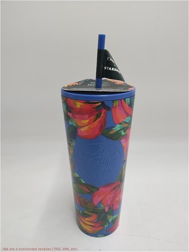 Starbucks Farm Rio Radiant Blue Floral Banana Mix 24oz SS Lined Tumbler 2025