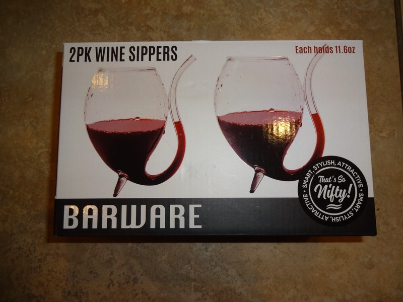 2 Pack Wine Sippers Clear Glass Hand Blown With Straw 11.6 oz - Brand New