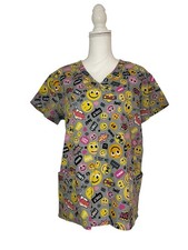 Zikit Emoji Face Nursing Medical Scrub Top with Pockets Women s Medium