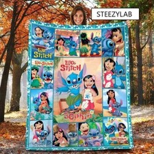 Lilo and Stitch Blanket, Fleece Sherpa Throw, Custom Name Cartoon Kids Gift