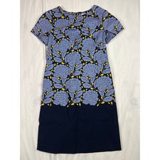 Boden Blue Floral Short Sleeve Shift Dress Navy Hem WW181 Womens US 4