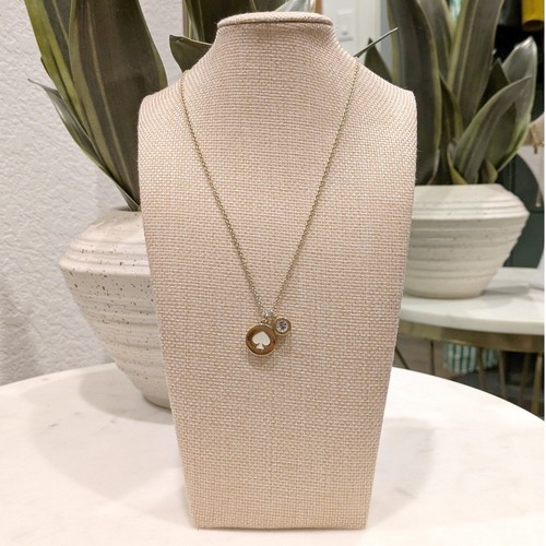 Kate Spade Spot the Spade Necklace Enamel Crystal Pendant Gold White