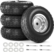 4-Pack 4.10/3.50-4 Flat-Free Solid Tires 10" with 5/8" Bearings for Dolly Cart