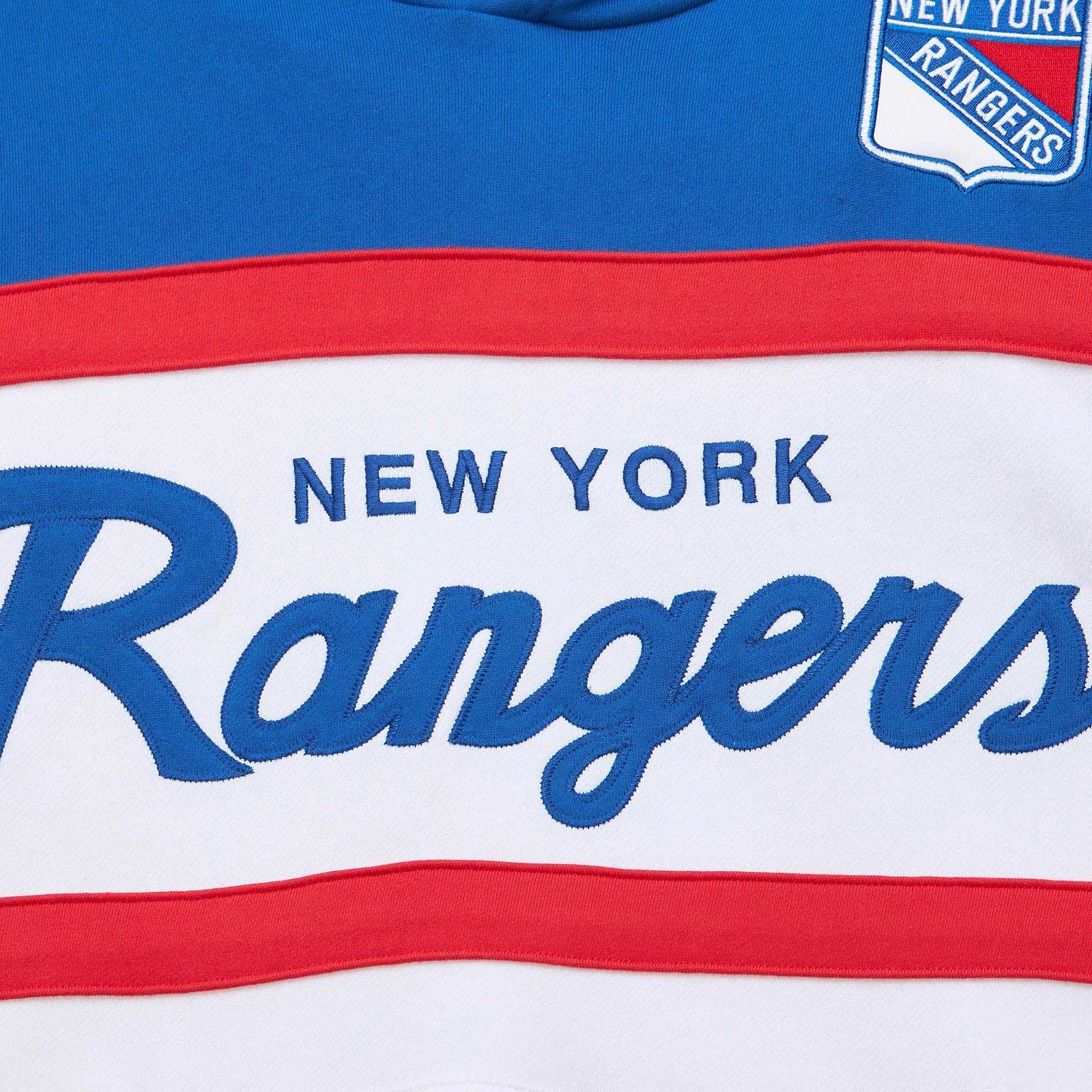 Felpa con cappuccio pullover uomo Mitchell & Ness bianco blu New York Rangers Head Coach