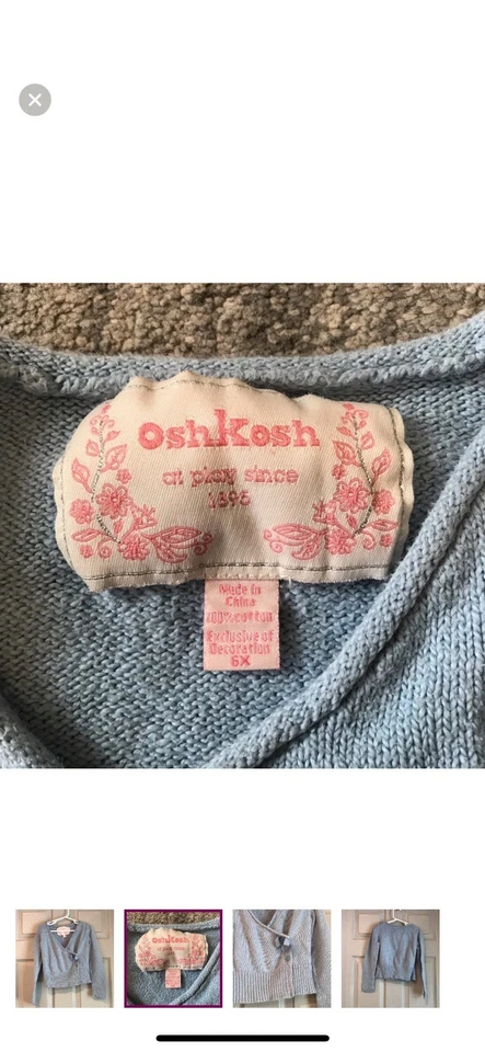 Cárdigan Oshkosh Niña 5X Vintage 100% Algodón Azul Primavera Manga Larga Foto 4 de 4