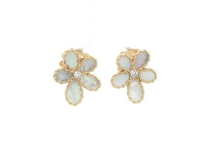 Roberto Coin Ohrringe 18 Karat Gold Perlmutt & Diamant Jasmin Blume mit Box