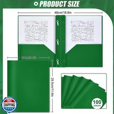 Lincia 100 Pcs Plastic Folders with Pockets and Prong Folders with Prongs 2 P...