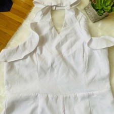 White Sleeveless Halter Neck Romper with Ruffle Detail