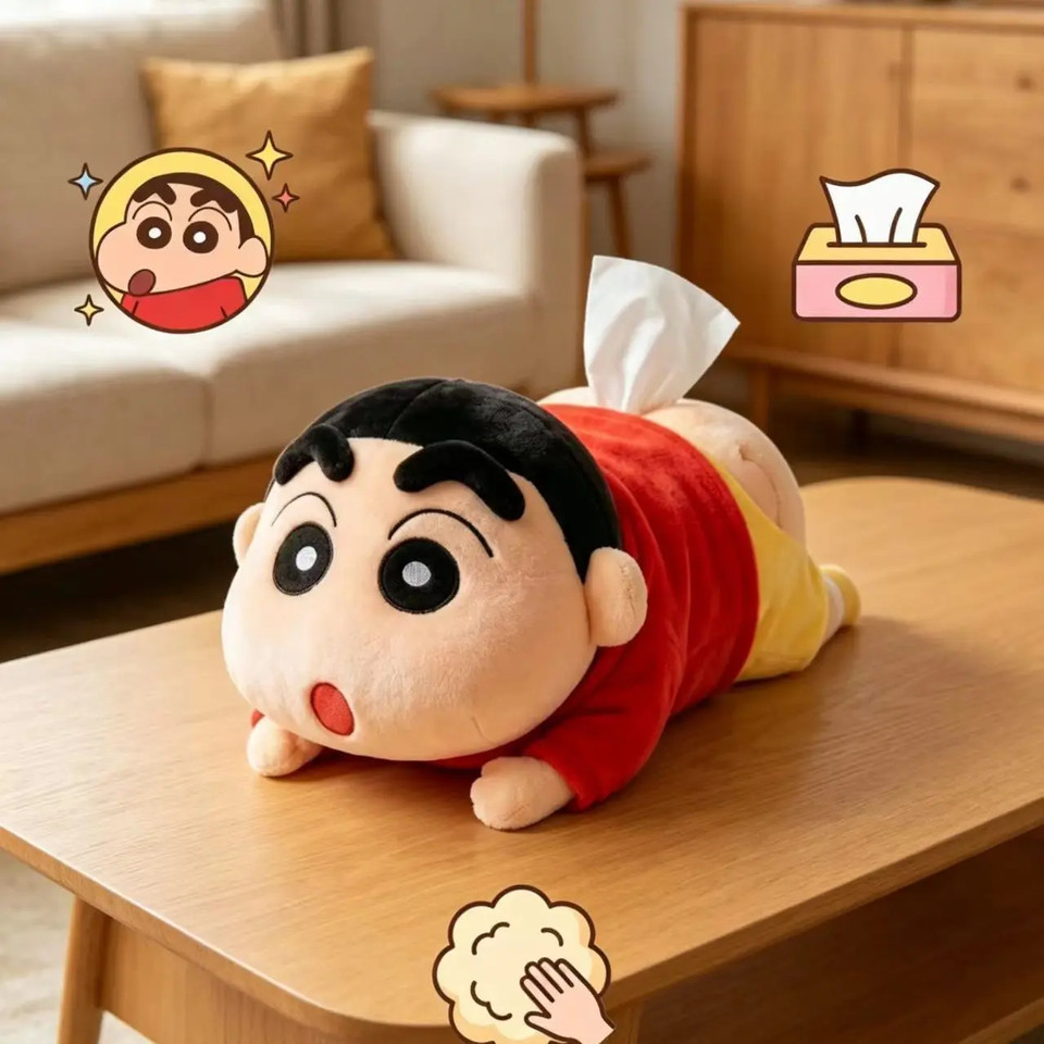 Cute Lying Crayon Shin Chan Figurine Tissue Box Car Decor Pendant Holder