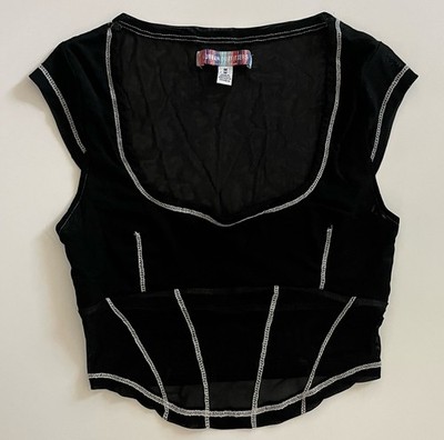 URBAN OUTFITTERS Black White Semi Sheer Short Sleeve Crop Top Size M