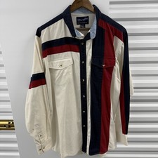 Vintage Wrangler Mens LT Colorblock Western Pearl Snap Shirt Cowboy USA
