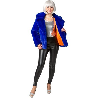 Plüschjacke Royalblau 90er Retro Look mit Futterstoff für Damen Gr. S-XXXL