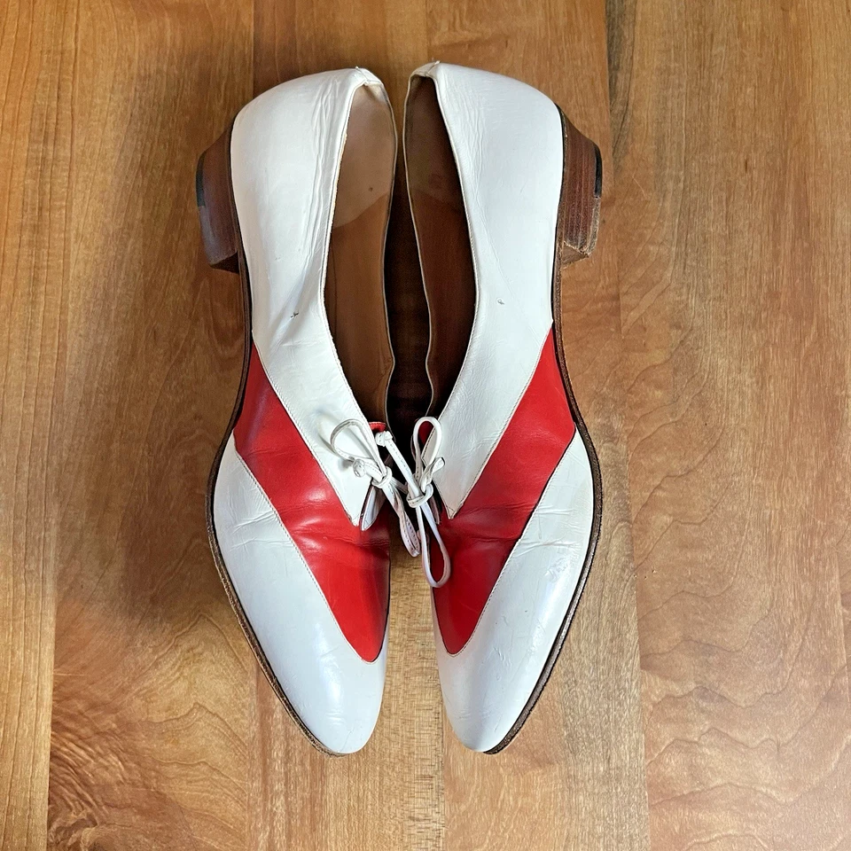 Vintage 70s Womens Cole Haan Leather Oxfords Red White Made in Italy Flats 9 - Image 3 of 4